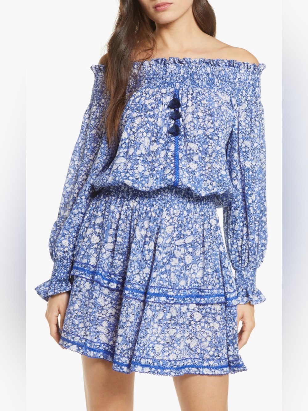 EUC Poupette St Barth Sylvia Off The Shoulder Dress in Blue Alpine size L